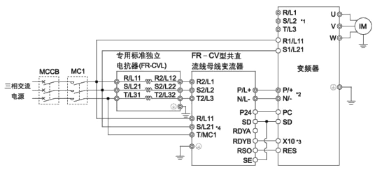 FR-CV-H22K三菱共直流母線(xiàn)變流器接線(xiàn)端子說(shuō)明：